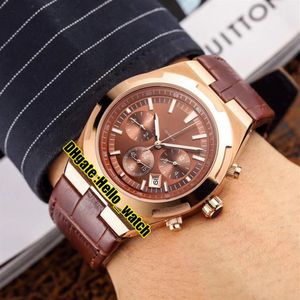 Pas cher New Overseas 5500V 000R-B435 Montre automatique pour homme Date Cadran marron Boîtier en or rose Bracelet en cuir marron Montres pour hommes Bonjour wat275S