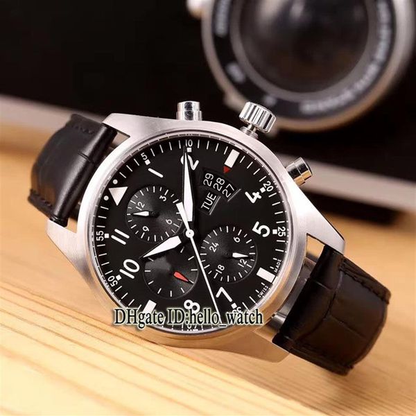 Nuevo piloto barato Montre d'Aviateur IW371701 Black Dial Automatic Mens Watch Fecha de 43 mm de cuero Man Sport Gents WAT315F