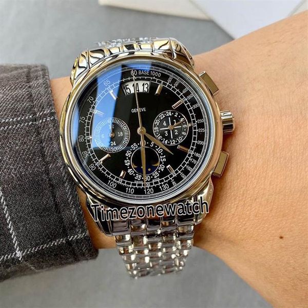 Pas cher nouveau super compliqué 5270 grande date cadran noir japon quartz chronographe phase de lune montre pour homme bracelet en acier inoxydable Timez221w