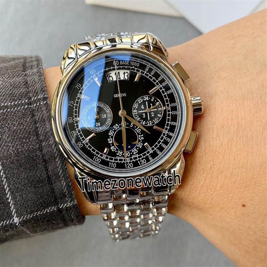 Goedkope nieuwe super ingewikkelde 5270 grote datum zwarte wijzerplaat Japan quartz chronograaf maanfase herenhorloge roestvrijstalen armband Timez329E