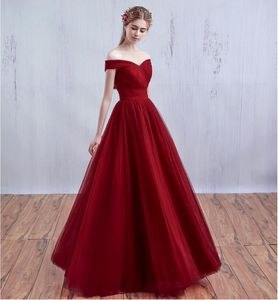 Robes de soirée en tulle rouge, épaules dénudées, dos nu, avec traîne plissée, grande taille, robes de bal formelles, HY135