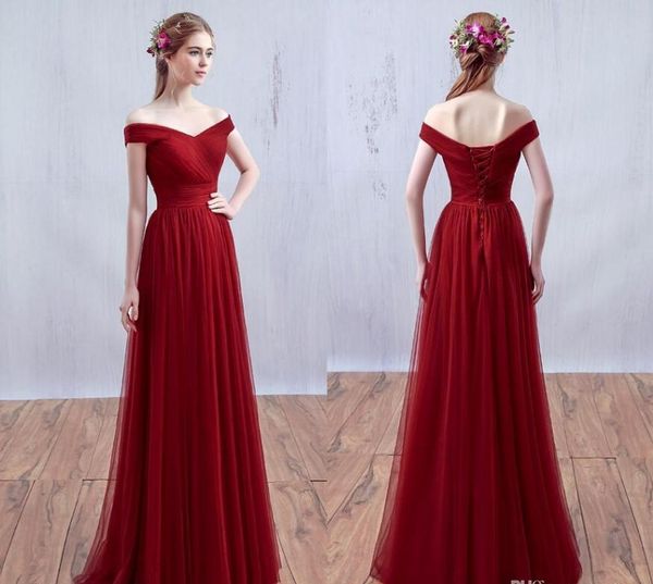 Barato fuera del hombro Vestidos de noche de tul rojo Vestidos de fiesta Qatar 2024 Tren de barrido plisado Tallas grandes Corsé Vestidos de fiesta formales HY135