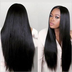 Mode doux dentelle perruques longues noires soyeuses droites longues perruques de cheveux humains pour les femmes noires résistant à la chaleur sans colle synthétique avant de lacet perruques cheveux de bébé