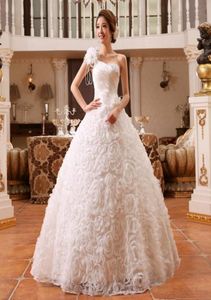 Goedkope een schouderbloem trouwjurken 2018 Vestidos plus size bruidsjurk baljurk onder 100 3988039