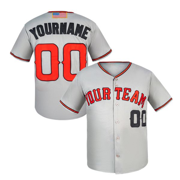 Maillot de Baseball personnalisé gris/rouge, chemise boutonnée avec nom et numéro