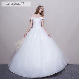 Robes de mariée pas cher grande taille robe de bal blanc, ivoire perles majeures robes de mariée à lacets dos longueur de plancher vestido de novia