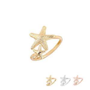 Everfaste groothandel 10st/perceel verstelbare twinkle stretch star ring nautical strand 2 zeesterring voor vrouwen verjaardagscadeaus EFR068
