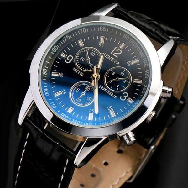 Precio barato Ginebra Reloj Hombres Relojes Banda de cuero Relojes de cuarzo Hombres Relojes deportivos Hodinky Hombre Relogio masculino Montre Homme