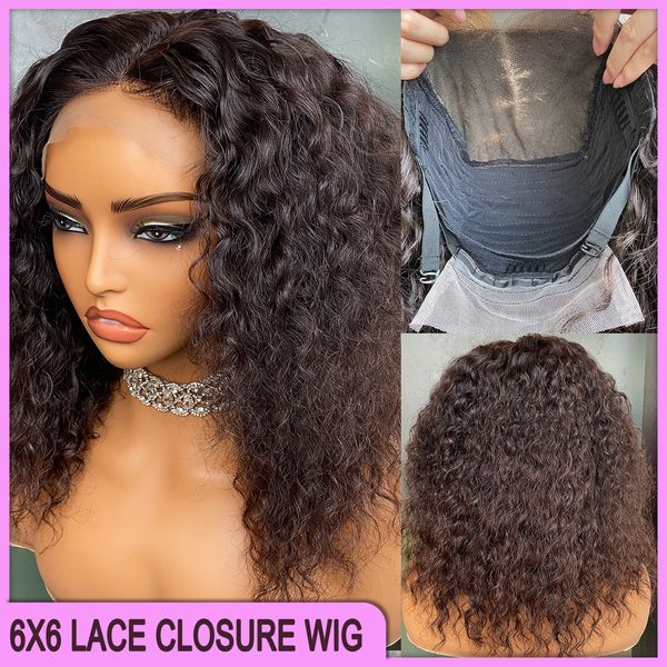 Prix pas cher malaisien péruvien brésilien noir profonde de profondeur 6x6 Brown Lace Fermeure Wig 12 pouces 100% cru vierge