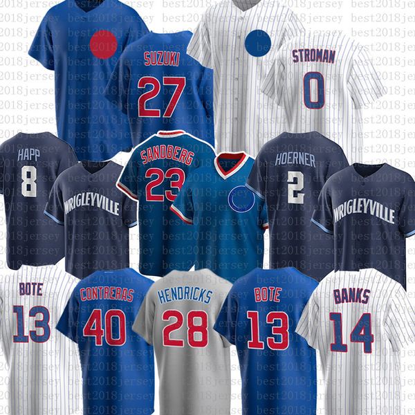 Maillot de baseball de Chicago Ryne Sandberg Marcus Stroman David Bote Nico Hoerner Ian Happ Ernie Banks Nick Madrigal Clint Frazier Jason Heyward Schwindel Seiya Suzuki