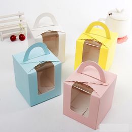Goedkope pure kleur single cupcake doos met pvc venster handvat papier muffin dozen groothandel gratis verzending