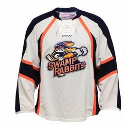 Barato Real 001 raro bordado completo ECHL 2016-17 personalizado Greenville Swamp Rabbits Hockey Jersey o personalizado cualquier nombre o número Jersey