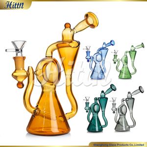 Recycler Verre Bong Dab Rig Oil plate à main soufflé à la main 8,7 pouces de tuyau d'eau en verre Percolateur Percolateur Bong pour fumer avec un joint de 14 mm