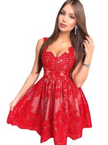 Goedkope rode kanten homecoming-jurken voor junioren Sweetheart Neck Short Prom Gowns A Line Custom Made Cocktail Party Dress