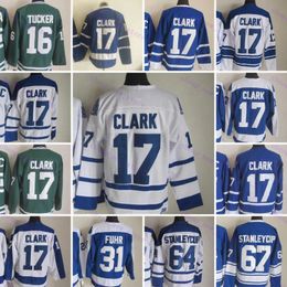 Jersey de hockey rétro pas cher 16 Tucker 17 Clark 31 Fuhr 64 67 Stanleycup 1917-1999 Blanc Blue Green Vintage Classic Movie Cousée