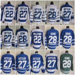 Jersey de hockey retro barato 22 Williams 27 Sittler 28 Domi 1917-1999 Blanco azul verde Vintage Classic Película Stitched