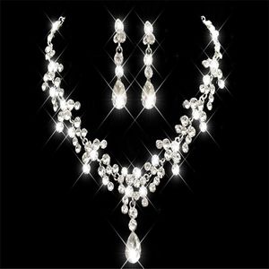 Goedkope Rhinestone Faux Parels Bruids Sieraden Sets Oorbellen Ketting Crystal Bridal Prom Page Pageant Meisjes Bruiloft Accessoires Gratis verzending