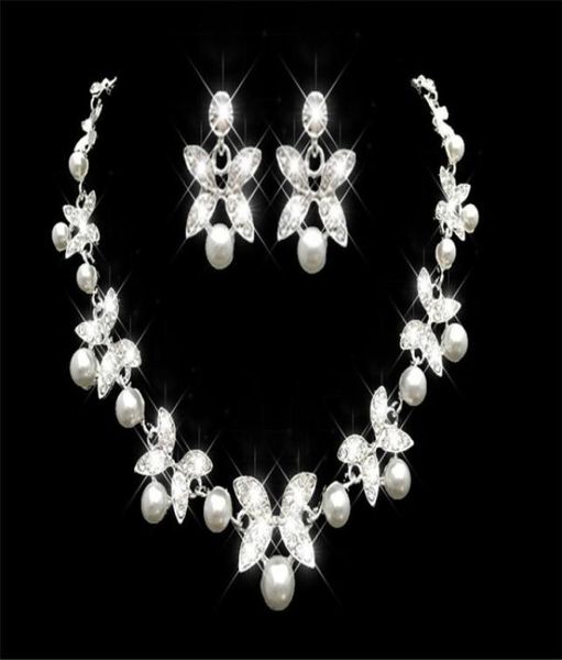 Strass pas cher fausses perles ensembles de bijoux de mariée boucles d'oreilles collier cristal mariée bal fête concours filles accessoires de mariage en 9021814