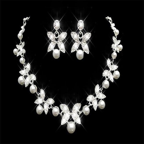 Barato Rhinestone Faux Pearls Conjuntos de joyería nupcial Pendientes Collar Cristal Nupcial Fiesta de graduación Desfile Niñas Accesorios de boda en 310A