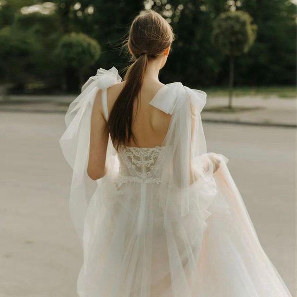 Cape de mariée en Tulle avec perles romantiques, bon marché, courte, blanche ivoire, avec nœud, enveloppes d'épaule de mariage