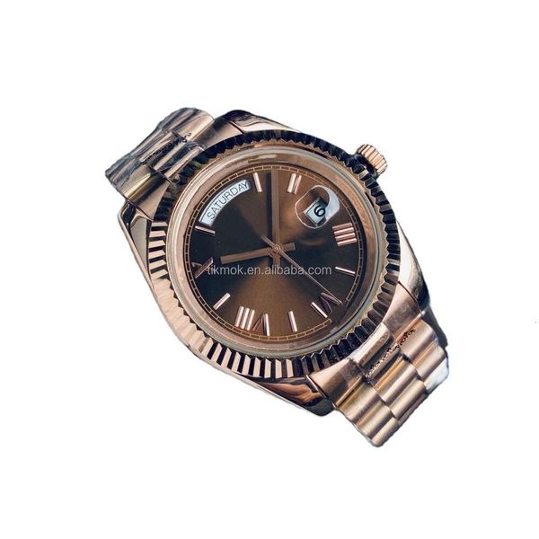 Reloj con pantalla de fecha y semana de oro rosa barato, acero inoxidable, los mejores relojes mecánicos automáticos de marca para hombres