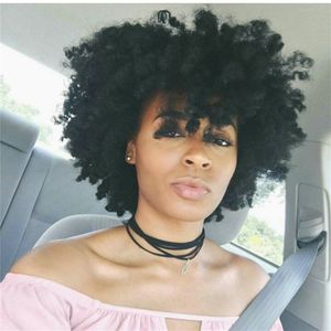 Court BOB péruvien crépus bouclés vierge de cheveux humains perruques afro pour les femmes noires