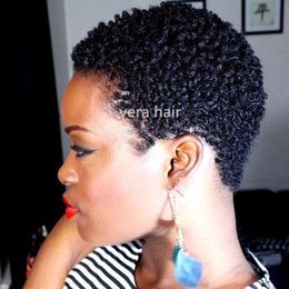 Petites pertes de cheveux humains courts Courbis de 4 pouces Couleur naturelle Afro perruques Vierge Brésilienne Cheveux bouclés Remy Perruque de cheveux humains pour femmes noires