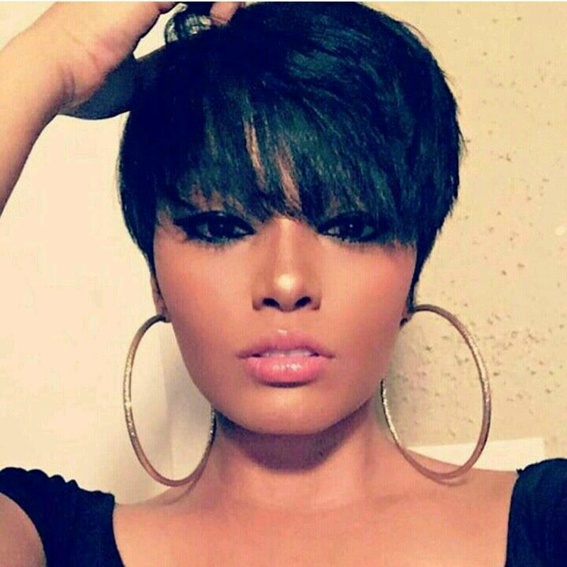 Cheap Short Pixie Cut Glueless Lace Front Human Hair Wigs with Bangs for African Americans Best Brazilian Hair Wigs New Arrival
