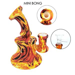 Silicone pas cher mini 5.1 pouces impression de bande dessinée Mini narguilé Dab Rigs Bong avec bol en verre tuyau d'eau