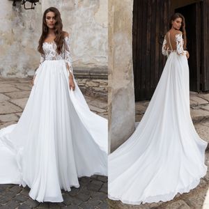 Pas cher Simple Manches Longues Robes De Mariée Une Ligne Robes De Mariée Plus La Taille 4 6 8 10 12 14 16 18 20 22 24