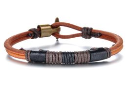 Pas cher Simple hommes bijoux Bracelet en cuir hommes Vintage bracelets porte-bonheur bracelets en cuir véritable Bracelet Pulseiras Masculina Wholesa5952945