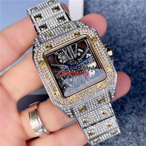 Montres à cadran squelette bon marché, la dernière montre hip hop pour hommes dans un boîtier en argent glacé, grand cadran en diamant, mouvement à quartz, montre-bracelet brillante bonne