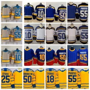 2022 Reverse Retro Hockey Jerseys 55 Colton Parayko 10 Brayden Schenn 50 Binnington 25 Kyrou 47 Torey Krug 18 Robert Thomas Shirts Red White Navy Blue