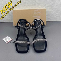 Goedkope Winkel 90% Korting Groothandel Gesp Headed Za Stijl 2024 Schoenen Zwart Lente Fee Nieuw Vierkant Product Hoge Hakken Dames Slanke Sandalen voor Dames