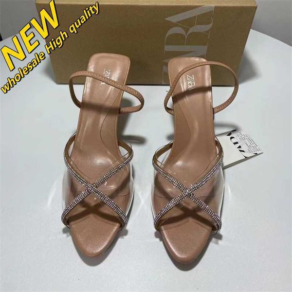 Magasin pas cher 90% de réduction en gros décoration Za femmes bande chaussures poisson diamant bouche transparente croix PVC eau dos sangle polyvalent style coréen édition de haute qualité