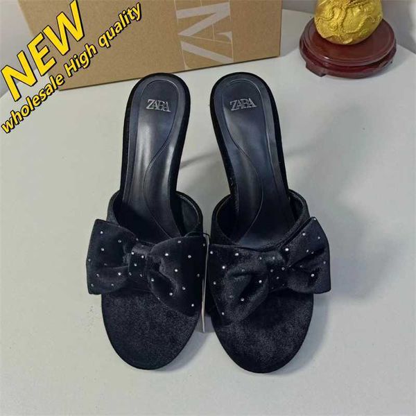 Tienda barata 90% de descuento al por mayor One Black Za2024 Tacones Agua Nuevo Arco Línea para mujer Zapatos altos Sandalias Slim Dotted Diamond Drop