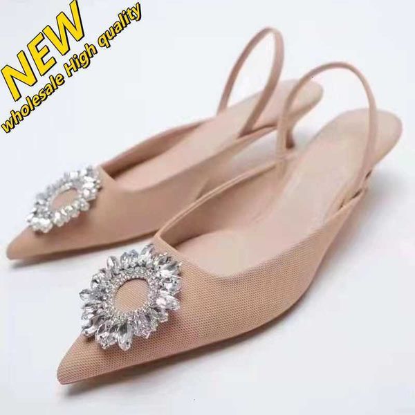 Magasin pas cher 90% de réduction sur les sandales en gros Za été nouvelles femmes mode diamant d'eau style peu profond bouche pointue arrière polyvalent air talon mince réseau de haute qualité