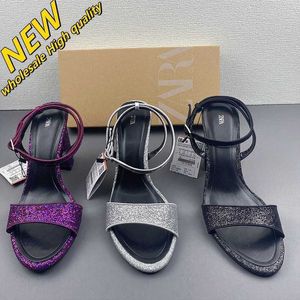 Magasin pas cher 90% de réduction en gros Za 2024 printemps femmes chaussures violet Flash rose talons épais haute couture polyvalent sandales peu profondes femmes