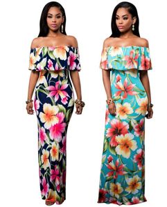 Goedkope Zomer Maxi Jurk Met Bloemenprint Uit De Schouder Strandjurken Schede Bodycon Plus Size Vrouwen Lange Casual Jurken8906205