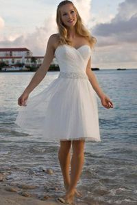Pas cher chérie courte plage robes de mariée une ligne bohême tulle longueur au genou robe de mariée robe de novia taille personnalisée robes de mariée