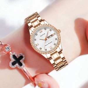 Reloj mecánico completamente automático suizo barato con nuevo reloj luminoso e impermeable con incrustaciones de diamantes para mujer versión coreana