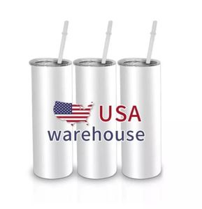 Prêt à expédier en gros 20 oz blanc blanc maigre tasse de sublimation en acier inoxydable tasse de paille bricolage droite USA Warehouse GG1020