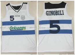 Pas cher Throwback Manu Gin￳bili # 5 Origenes Argentine National Team Basketball Jerseys HOMMES FEMMES JEUNES XS-5XL