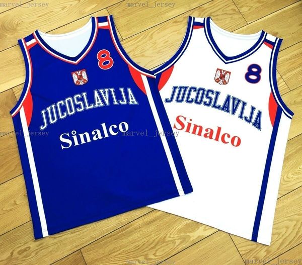 Vers pas cher Peja Stojakovic # 8 Serbie Jugoslavija Basketball Jerses Noms personnalisés Hommes Femmes Youth XS-5XL