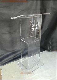 Pupitre de chaire de podium en acrylique transparent bon marché, podium en plexiglas clair, chaire d'église en verre organique