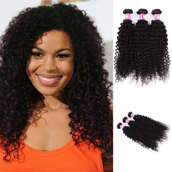 El cabello humano virgen barato teje el cabello ondulado rizado brasileño 3 paquetes / lote 12-30 pulgadas 1B Natural Black Soft Weft Forawme Hair