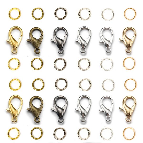200 anneaux ouverts avec 100 fermoirs mousquetons pour collier, bracelet, chaîne, fabrication de pièces de connecteur, fabrication de bijoux.
