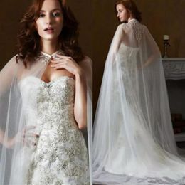 Pas cher Mariage Veste De Mariée Châle Capes Dentelle Applique 1T Couches Voile Tulle Robe De Mariée Longue Cape Custom327b