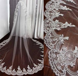 Goedkope bruiloft sluiers Appliqued Edge Custom Made Long Bridal Veil Single Layer Tule Chapel Lengte Head -jurken Sell1213585