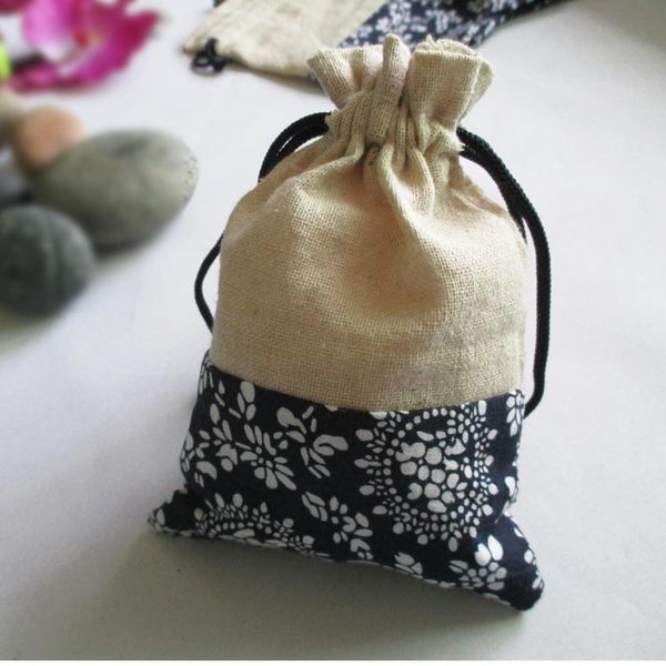 Pas cher blanc et bleu réunissant des sacs cadeaux de bijoux petit cordon de serrage pochettes d'emballage en tissu de coton 50 pcs/lot mélange de couleurs livraison gratuite